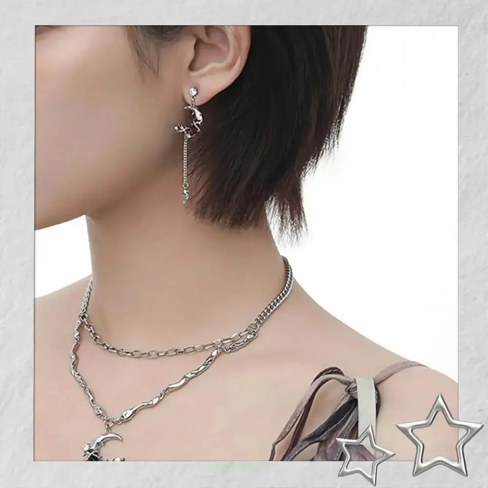 Sylus Inspired Blood Moon Earrings - Gothic Asymmetrical 925 Silver Pin Otome Je